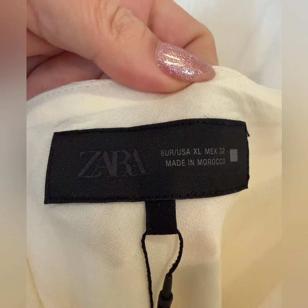 Zara Cream Satin Mini asymmetrical Dress - Picture 5 of 10